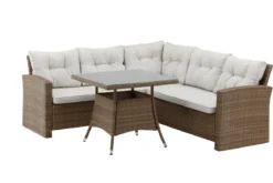 Garten Loungeset Olivia – mit Ecksofa & Glas-Couchtisch in zwei Farben