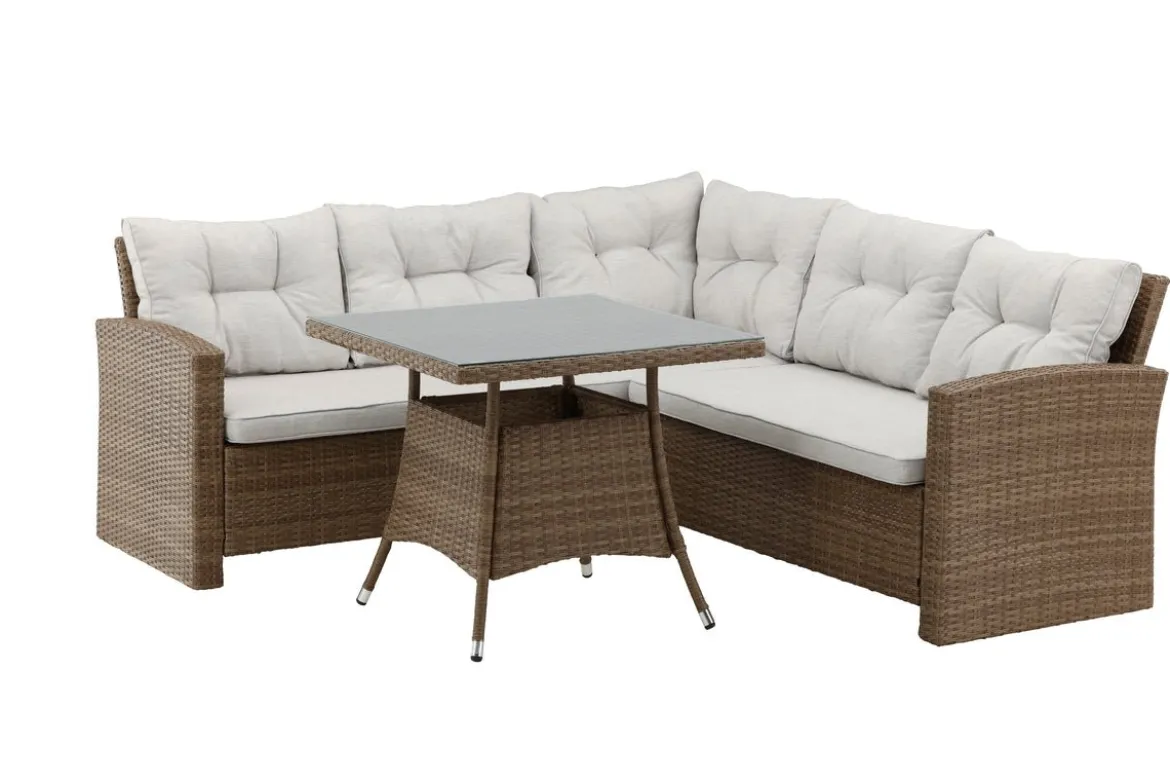 Garten Loungeset Olivia – mit Ecksofa & Glas-Couchtisch in zwei Farben