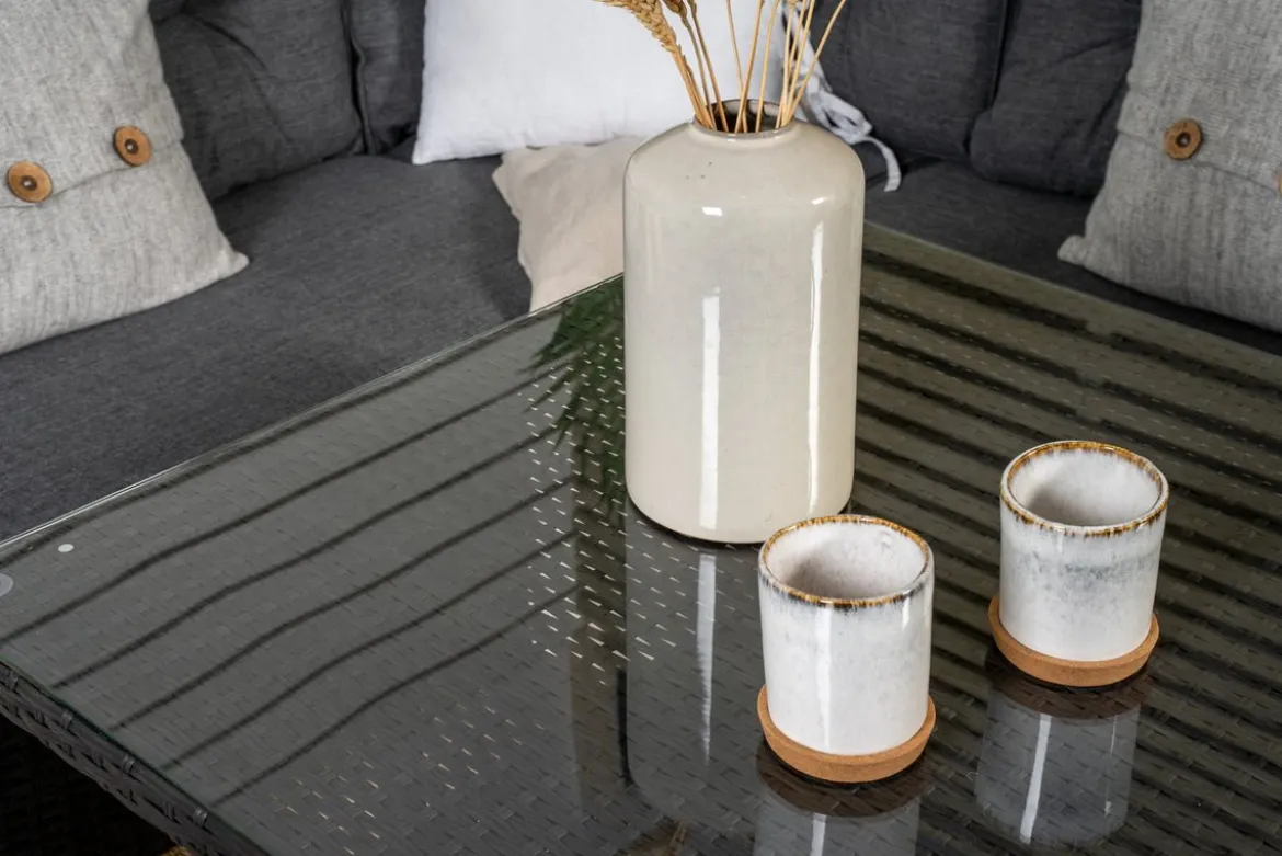 Garten Loungeset Olivia – mit Ecksofa & Glas-Couchtisch in zwei Farben