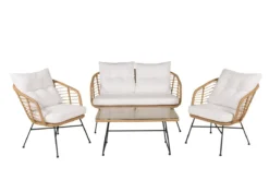 Garten Loungeset Raina – 4-teiliges Set mit Glasplatte & Kissen