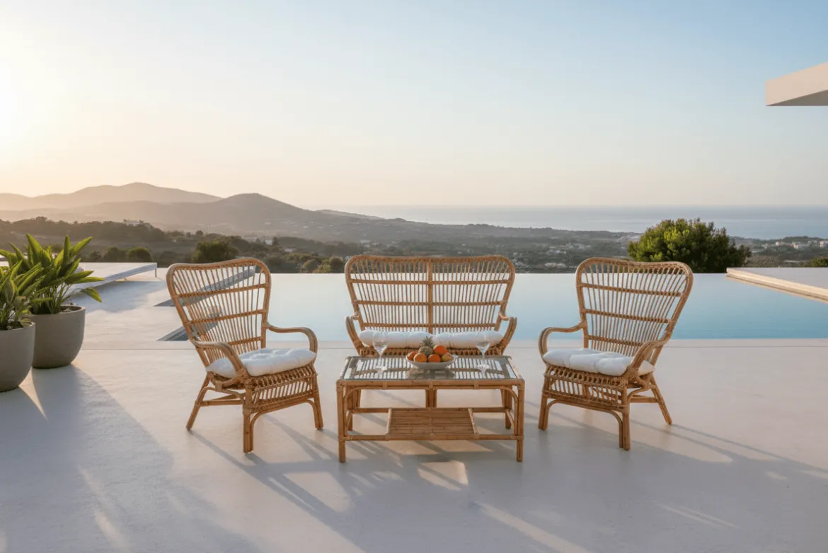 Garten Loungeset Raisa – mit Glasplatte & weißen Kissen