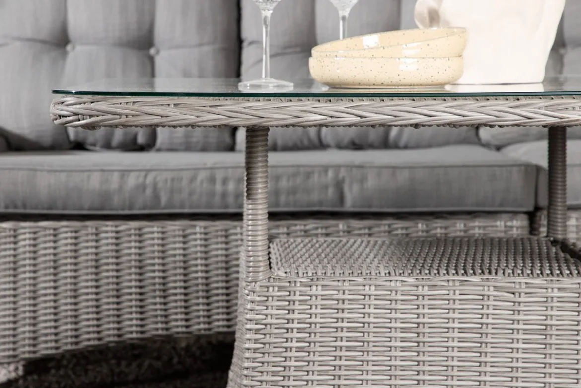 Garten Loungeset Samui – aus Aluminium & Polyrattan mit Glas-Couchtisch