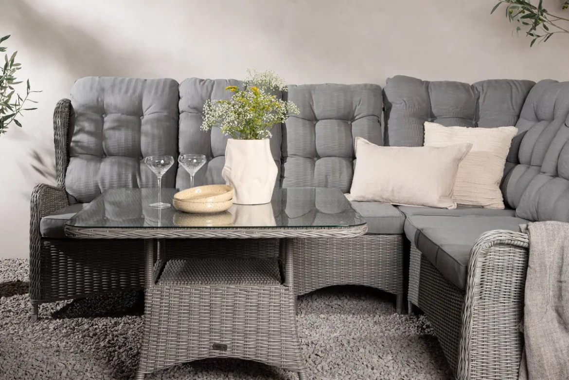 Garten Loungeset Samui – aus Aluminium & Polyrattan mit Glas-Couchtisch