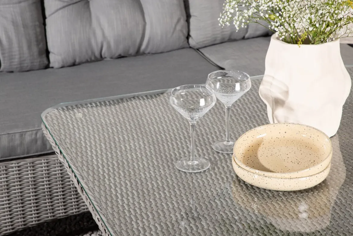 Garten Loungeset Samui – aus Aluminium & Polyrattan mit Glas-Couchtisch