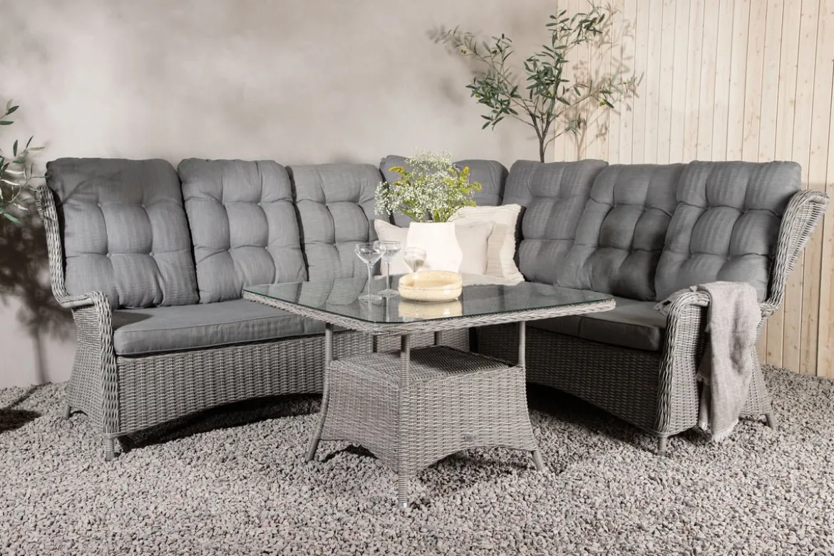 Garten Loungeset Samui – aus Aluminium & Polyrattan mit Glas-Couchtisch