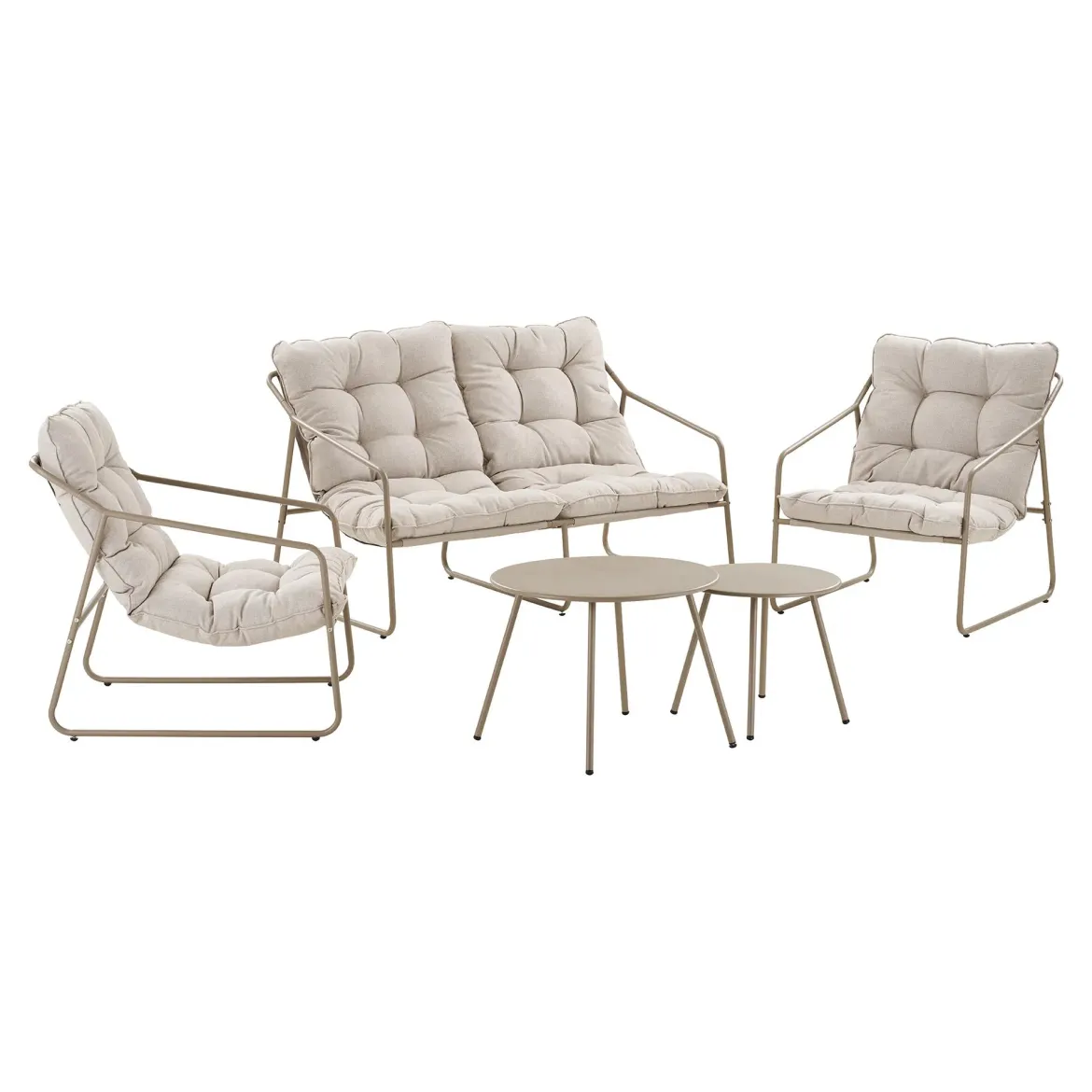 Garten Lounge Set Sandira – mit Stahlgestell in Sand und dicken Sitzpolstern