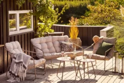 Garten Lounge Set Sandira – mit Stahlgestell in Sand und dicken Sitzpolstern