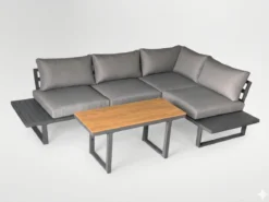 Garten Loungeset Santorin – Aluminium Ecksofa mit höhenverstellbarem Tisch