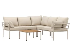 Garten Loungeset Sienna – 3-teiliges Outdoor-Sofa-Set in Beige mit Akazienholz-Tisch