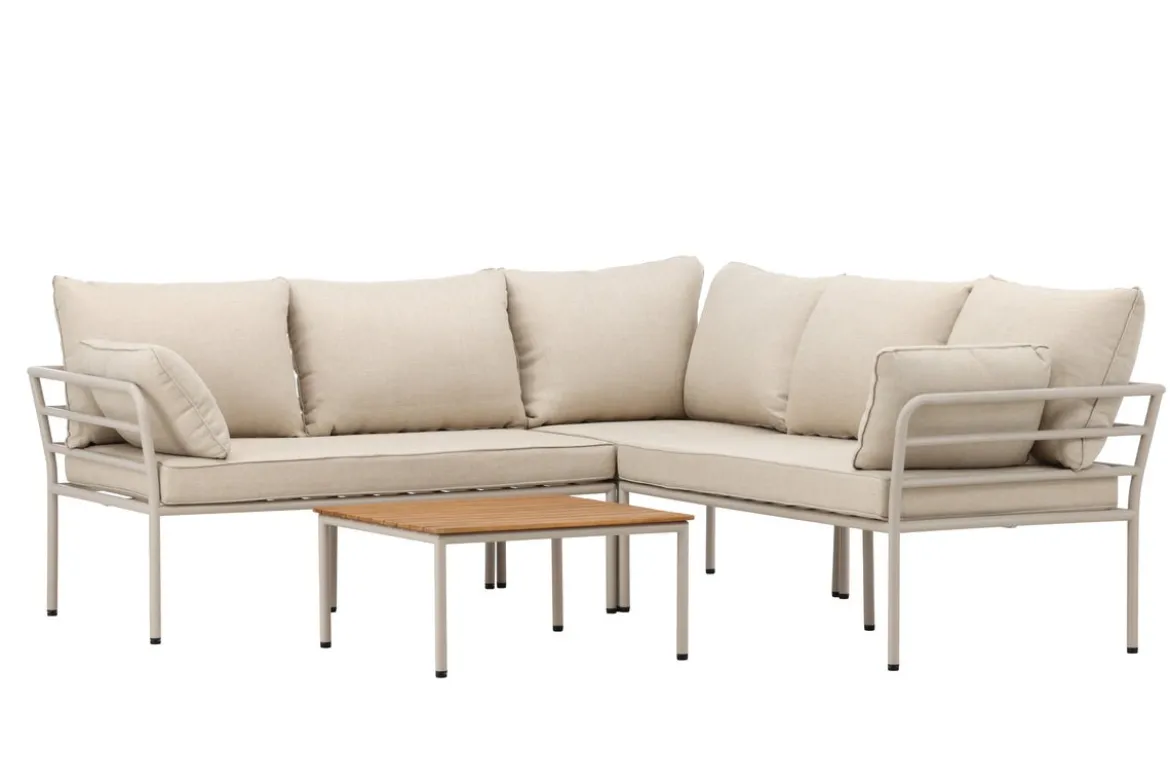 Garten Loungeset Sienna – 3-teiliges Outdoor-Sofa-Set in Beige mit Akazienholz-Tisch