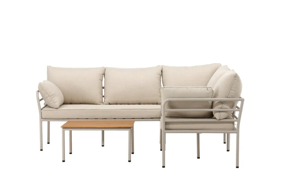 Garten Loungeset Sienna – 3-teiliges Outdoor-Sofa-Set in Beige mit Akazienholz-Tisch