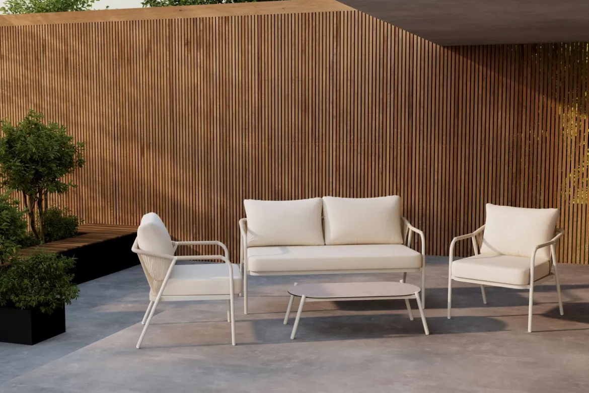 Garten Loungeset Sorento – 4-teiliges Outdoor-Sofa-Set in Beige mit Aluminiumrahmen