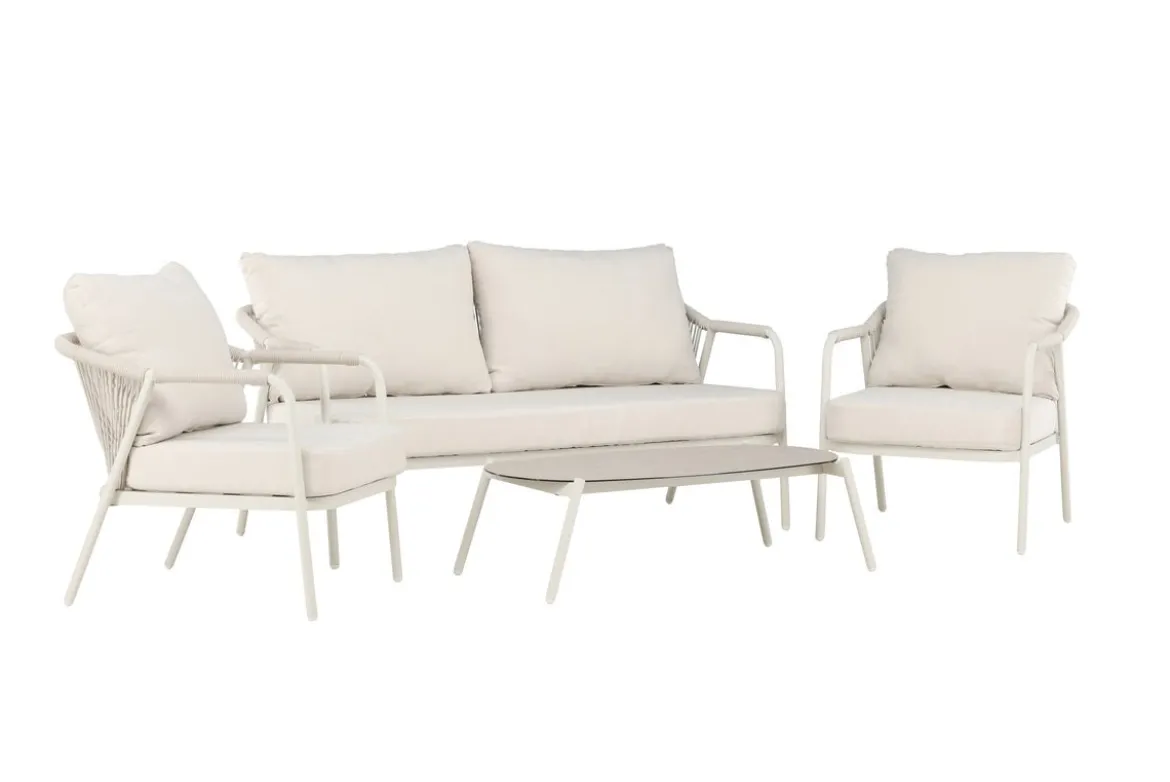 Garten Loungeset Sorento – 4-teiliges Outdoor-Sofa-Set in Beige mit Aluminiumrahmen
