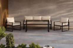 Garten Loungeset Sovana – 3-teilig in Schwarz/Weiß & Beige