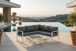 Garten Loungeset Tamara – in Grau mit Glasplatte für Terrasse & Balkon