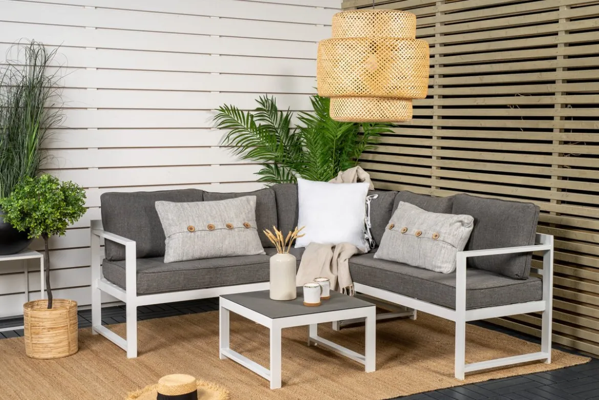 Garten Loungeset Tamara – in Grau mit Glasplatte für Terrasse & Balkon