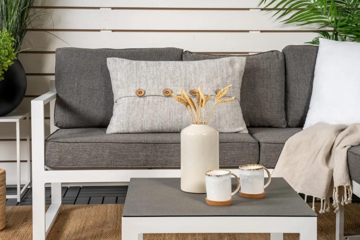 Garten Loungeset Tamara – in Grau mit Glasplatte für Terrasse & Balkon