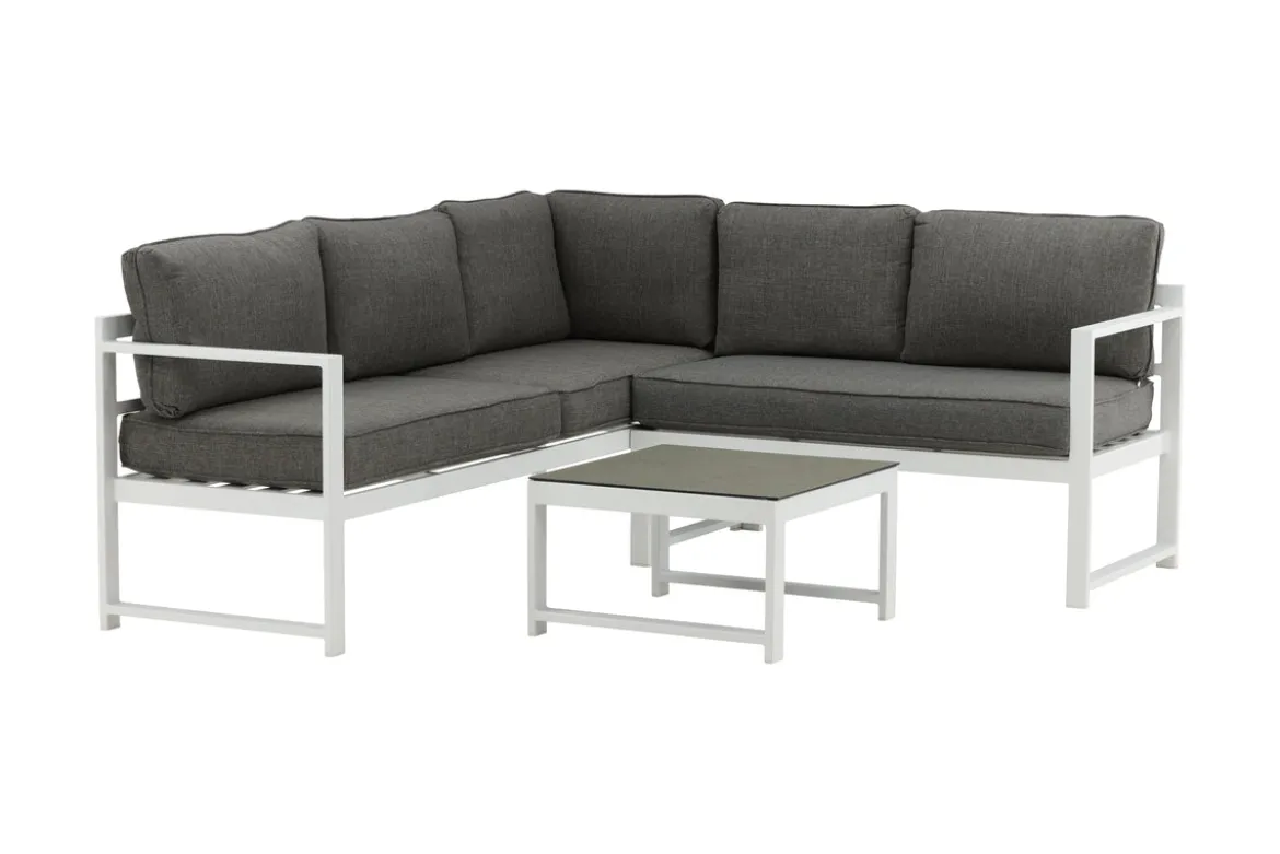 Garten Loungeset Tamara – in Grau mit Glasplatte für Terrasse & Balkon