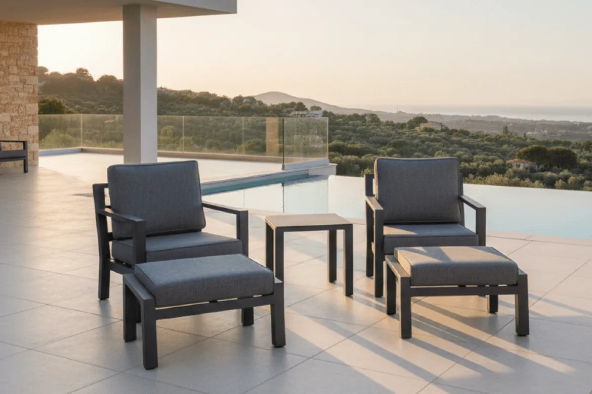 Garten Loungeset Tavira – 5-teiliges Outdoor-Sessel-Set in Schwarz