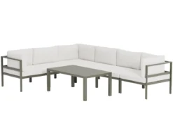 Garten Loungeset Torena 3+3 – Großes Ecksofa in Weiß mit Tisch