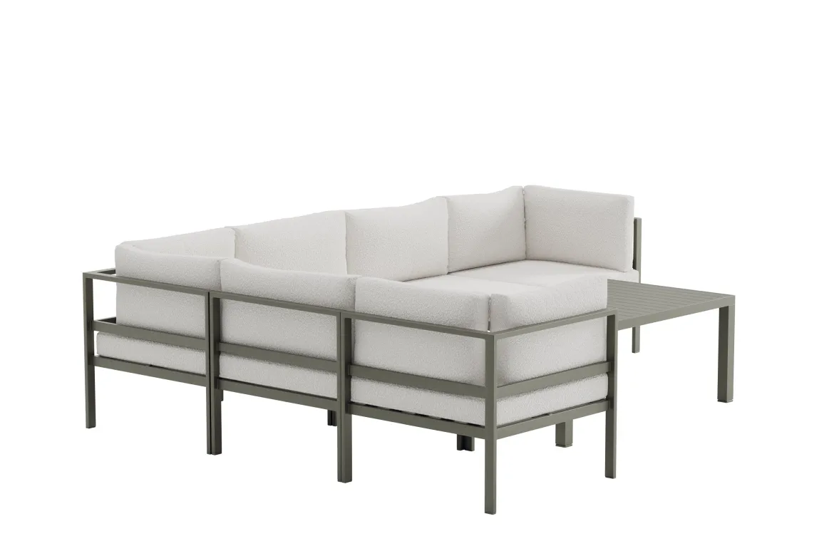 Garten Loungeset Torena 3+3 – Großes Ecksofa in Weiß mit Tisch