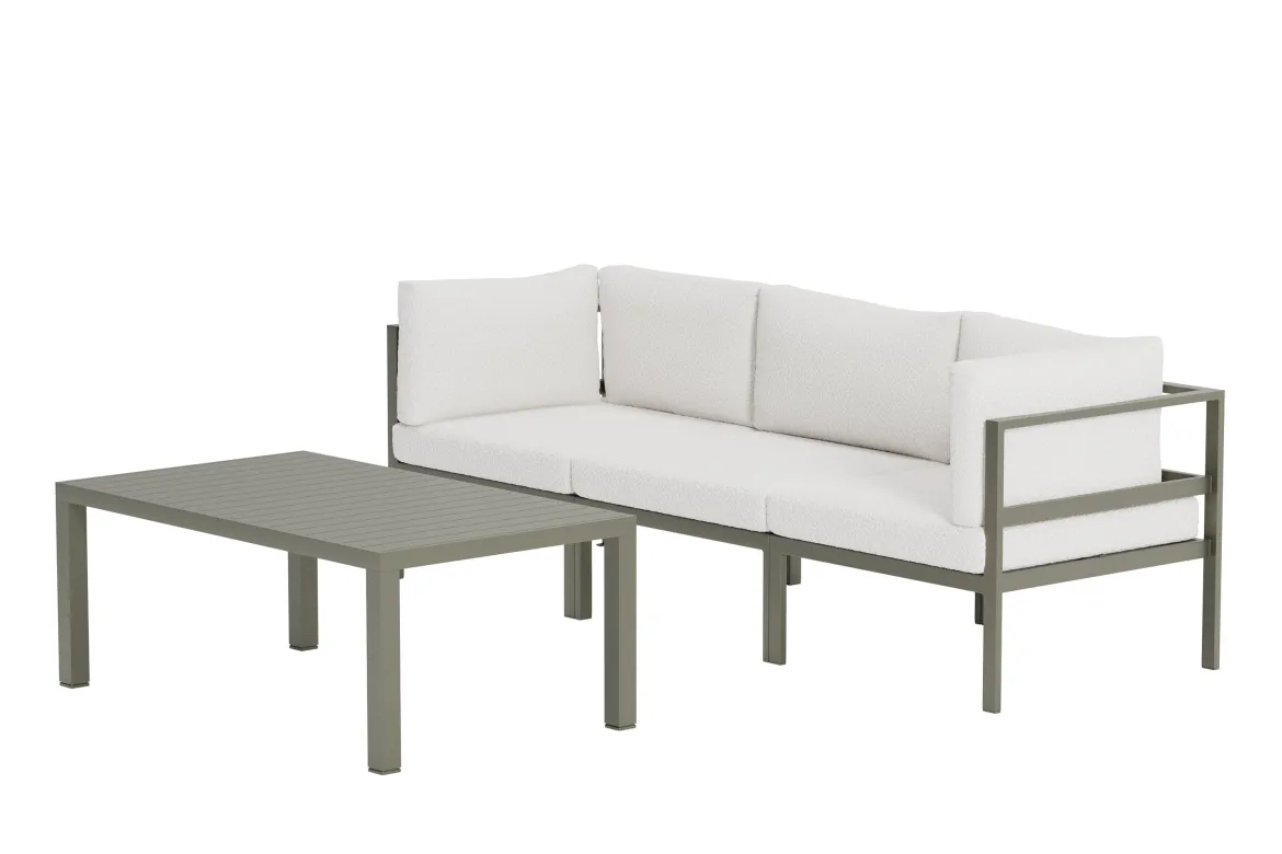 Garten Loungeset Torena 2+1 – 2 Sitzer Sofa in Weiß mit Tisch