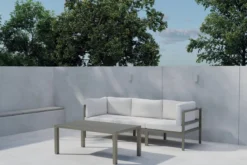 Garten Loungeset Torena 2+1 – 2 Sitzer Sofa in Weiß mit Tisch