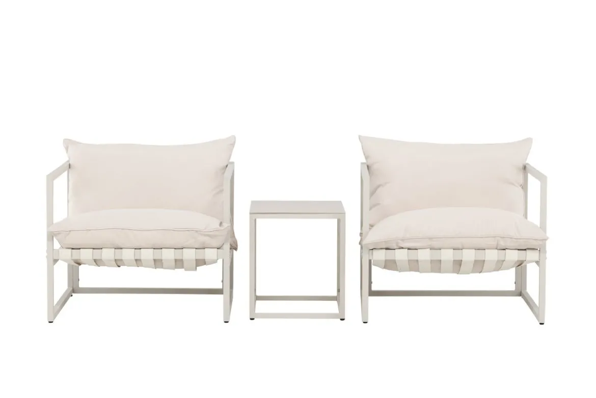 Garten Loungeset Valenza – 3-teiliges Outdoor-Set in Beige mit Glastisch