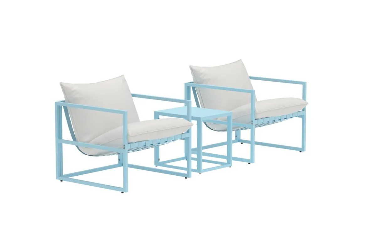 Garten Loungeset Vero – 3-teiliges Set in Hellblau inklusive Kissen