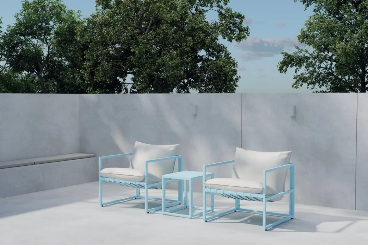 Garten Loungeset Vero – 3-teiliges Set in Hellblau inklusive Kissen