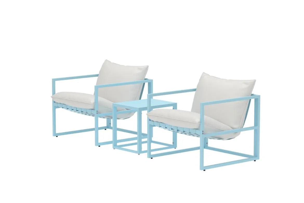 Garten Loungeset Vero – 3-teiliges Set in Hellblau inklusive Kissen