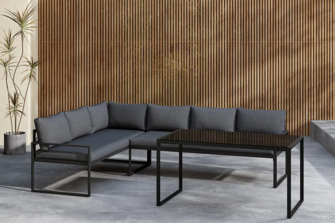 Garten Loungeset Zico – 3-teilig mit Glastisch in Grau