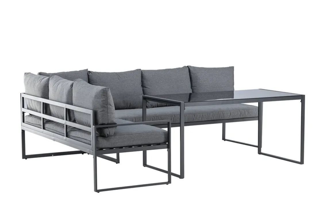 Garten Loungeset Zico – 3-teilig mit Glastisch in Grau