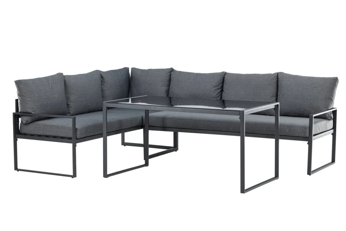 Garten Loungeset Zico – 3-teilig mit Glastisch in Grau