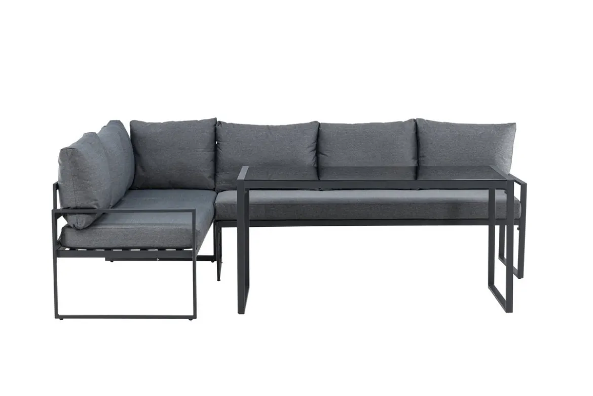Garten Loungeset Zico – 3-teilig mit Glastisch in Grau