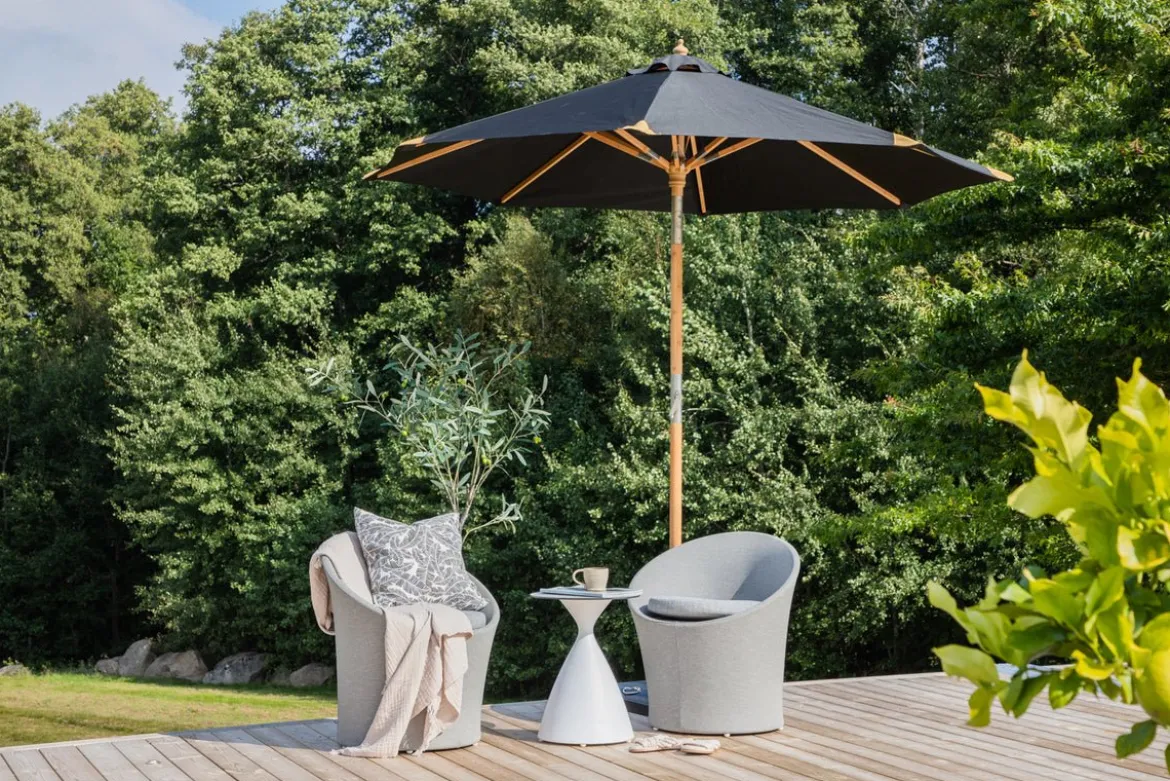 Garten Sonnenschirm Boho – Ø270 cm in wahlweise Schwarz oder Grau