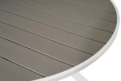 Gartentisch Alani - ein runder Esstisch mit Aintwoodtischplatte und einem Metallgestell