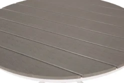 Gartentisch Malari - ein runder Esstisch mit Aintwoodtischplatte und einem Metallgestell