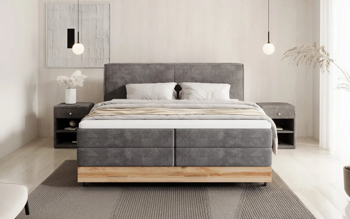 Holzbett/Boxspringbett Nero mit Stauraum in Cord