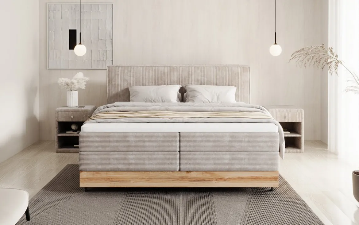 Holzbett/Boxspringbett Nero mit Stauraum in Cord