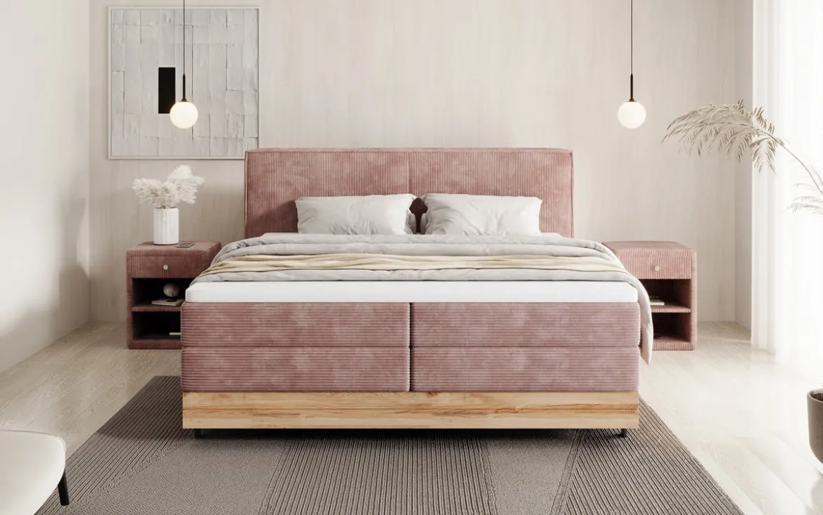 Holzbett/Boxspringbett Nero mit Stauraum in Cord