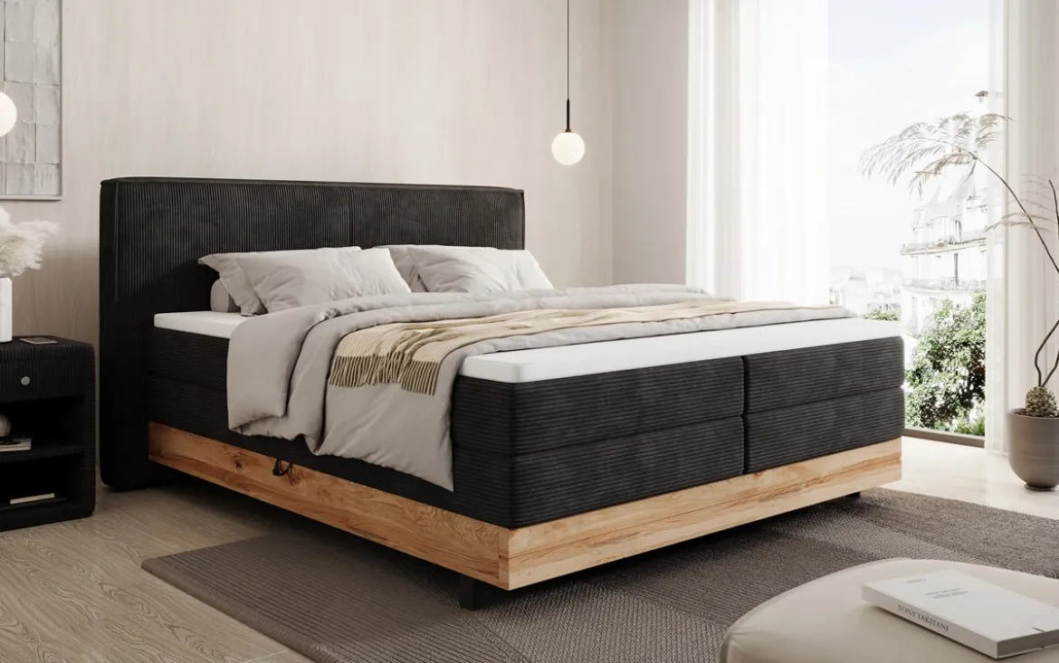 Holzbett/Boxspringbett Nero mit Stauraum in Cord