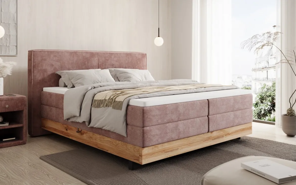 Holzbett/Boxspringbett Nero mit Stauraum in Cord