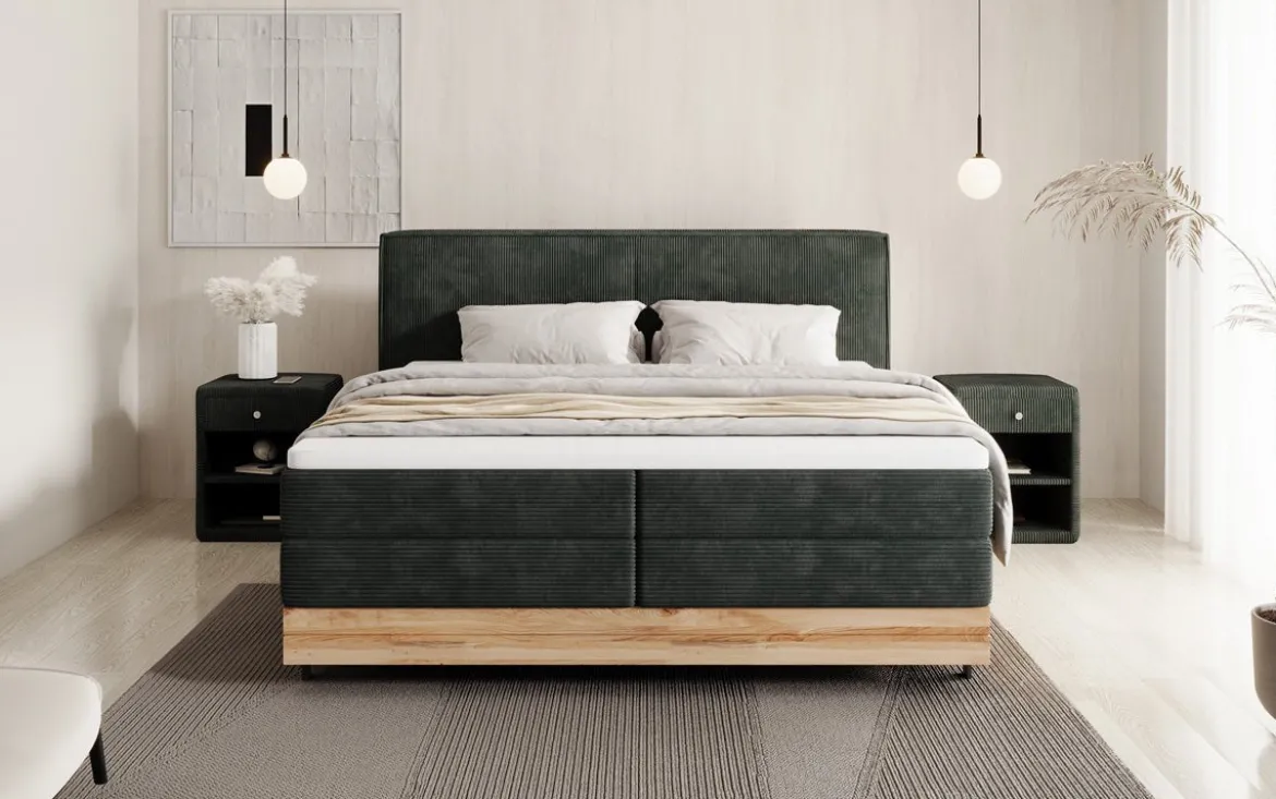Holzbett/Boxspringbett Nero mit Stauraum in Cord