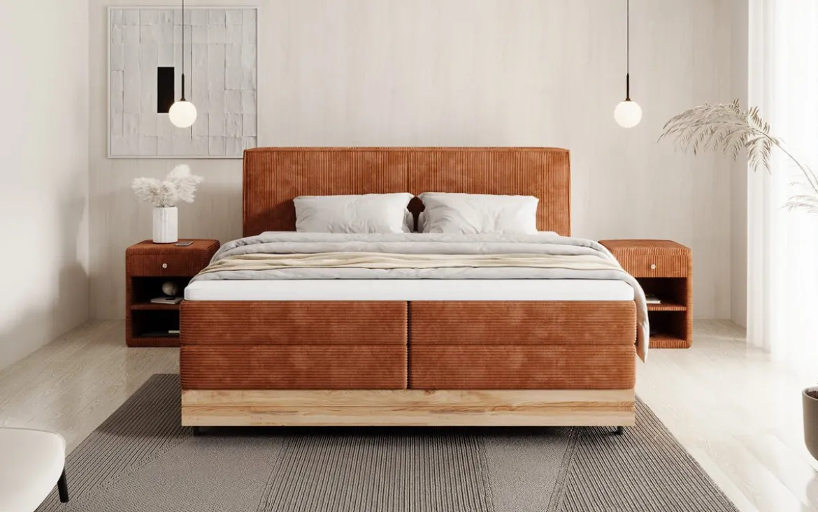 Holzbett/Boxspringbett Nero mit Stauraum in Cord