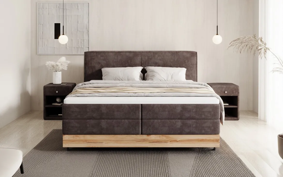 Holzbett/Boxspringbett Nero mit Stauraum in Cord