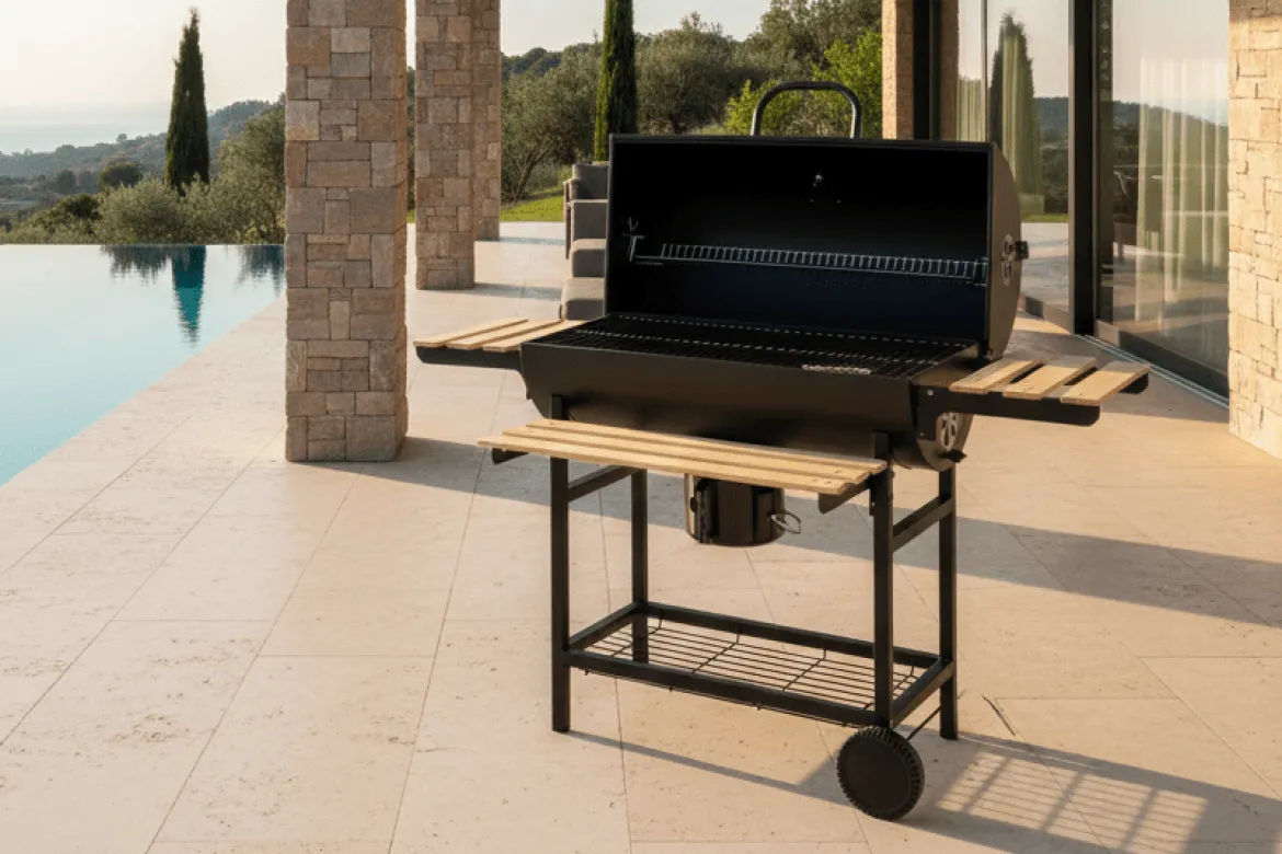 Holzkohlegrill BarrelPro – Grillwagen mit Deckel, Thermometer & Ablagen