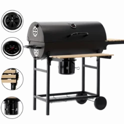 Holzkohlegrill BarrelPro – Grillwagen mit Deckel, Thermometer & Ablagen