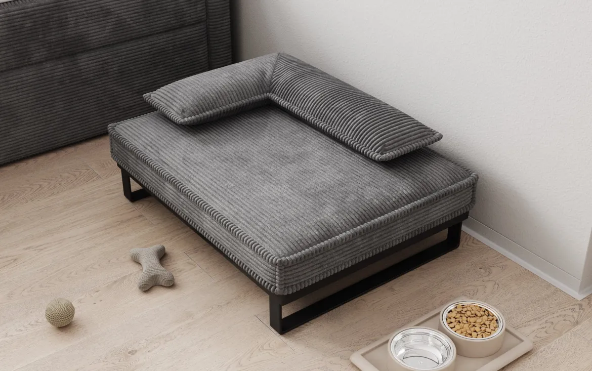 Hundebett Milo – 80×60 cm mit Cordbezug & Metallrahmen
