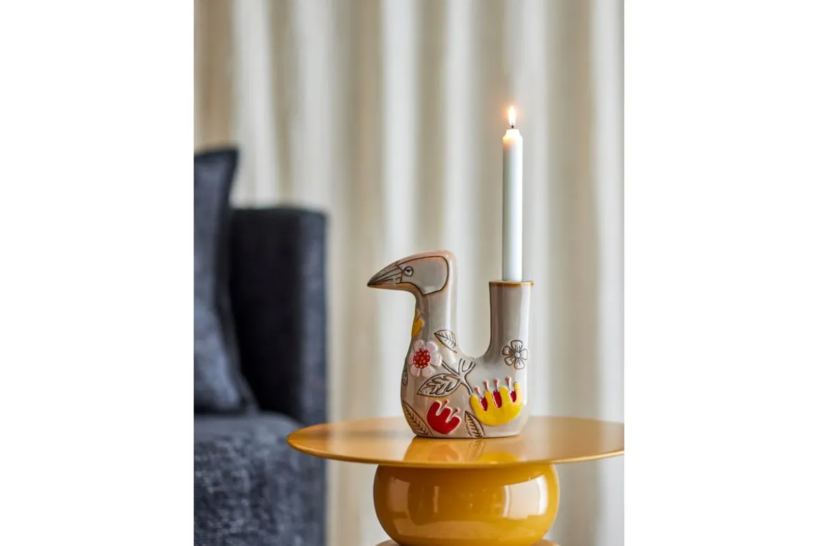 Kerzenhalter Aviya – Handbemalte Vogelfigur mit floralen Details